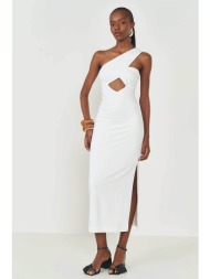 colcci γυναικείο midi αμάνικο φόρεμα με cut out και off-shoulder σχέδιο - 044.01.14562 λευκό