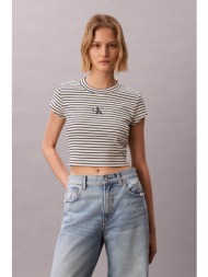 calvin klein jeans γυναικείο t-shirt με ριγέ σχέδιο και λογότυπο slim fit - lv047f833g ασπρόμαυρο
