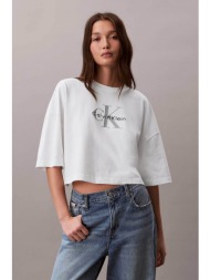 calvin klein jeans γυναικείο t-shirt μονόχρωμο με λογότυπο boxy cropped fit - lv047f828g λευκό