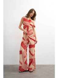 topshop γυναικείο παντελόνι με print wide fit `noel` - 31001723 κεραμιδί