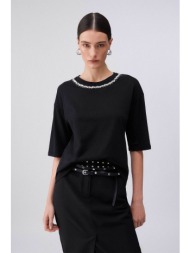 liu jo γυναικείο t-shirt με στρας relaxed fit - wa6128js904 μαύρο