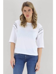 liu jo γυναικείο t-shirt με στρας relaxed fit - wa6128js904 λευκό