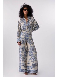 liu jo γυναικείo παντελόνι με all-over print wide leg - ca6230ts555 εκρού