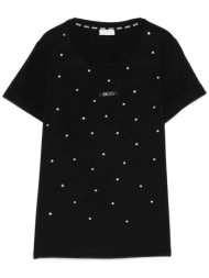 liu jo γυναικείο t-shirt με logo print και στρας regular fit - ta6157js923 μαύρο