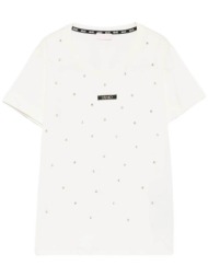 liu jo γυναικείο t-shirt με logo print και στρας regular fit - ta6157js923 λευκό