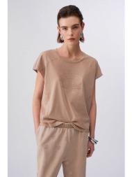 liu jo γυναικείο t-shirt με στρας regular fit - ta6168js923 μπεζ