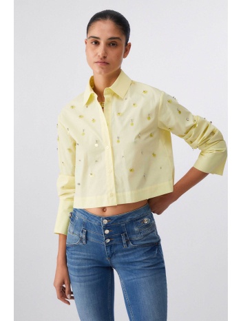 liu jo γυναικείο πουκάμισο με στρας cropped boxy fit 