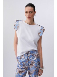 liu jo γυναικείο t-shirt με floral print και ενισχυμένους ώμους regular fit - wa6201j6308 λευκό