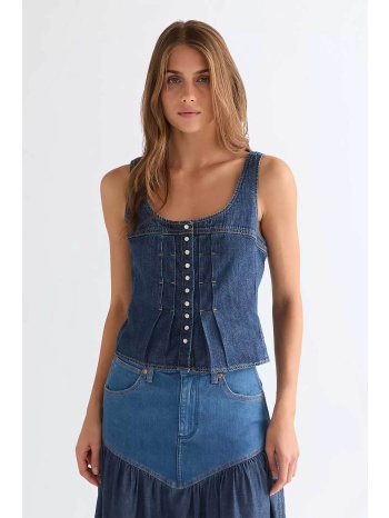 wrangler® γυναικεία denim μπλούζα αμάνικη με σούρες slim
