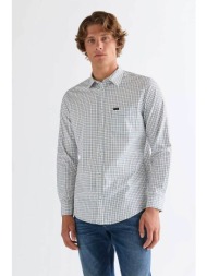 wrangler® ανδρικό πουκάμισο με καρό σχέδιο και τσέπη regular fit - 112378032 λευκό - μπλε