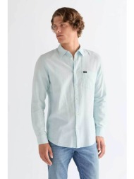 wrangler® ανδρικό πουκάμισο με λινάρι και τσέπη regular fit - 112378039 πράσινο aqua