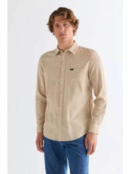 wrangler® ανδρικό πουκάμισο με λινάρι και τσέπη regular fit - 112378040 μπεζ