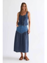 wrangler® γυναικεία denim maxi φούστα regular fit `basque` - 112378222 denim blue