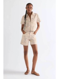 wrangler® γυναικείο denim σορτς πεντάτσεπο με floral print relaxed fit `cowboy` - 112378215 μπεζ