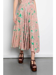 niso γυναικεία φούστα midi με floral print - bir05ske26 ροζ