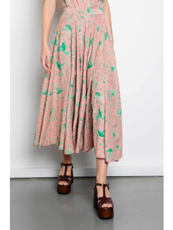 niso γυναικεία φούστα midi με floral print - bir05ske26 ροζ