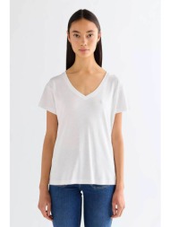 wrangler® γυναικείο t-shirt με v regular fit `easy` - 112378066 λευκό