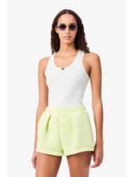 lacoste γυναικεία πλεκτή αμάνικη μπλούζα με λεπτομέρειες από δαντέλα slim fit - tf5279 λευκό