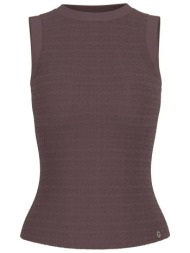 guess γυναικείο αμάνικο τοπ με στρας regular fit - w6gp14k2940 καφέ