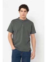 the bostonians ανδρικό t-shirt πικέ με μάο γιακά regular fit - ts1301 χακί