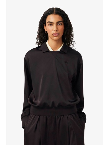 lacoste γυναικεία μπλούζα πόλο με σατέν όψη relaxed fit 