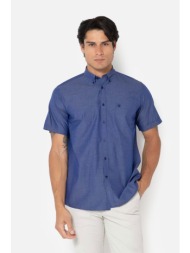 the bostonians ανδρικό κοντομάνικο πουκάμισο button down regular fit `fil a fil` - bap0000 σκούρο μπ