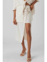 vero moda γυναικεία midi φούστα μονόχρωμη ψηλόμεση με κρουαζέ σχέδιο και δέσιμο στο πλάι - 10285597 