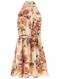 guess γυναικείo mini αμάνικο φόρεμα με floral print ``daniele`` - w6gkaew2555 ροζ