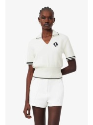 lacoste γυναικεία πλεκτή μπλούζα πόλο με contrast trims και monogram regular fit - af9842 λευκό
