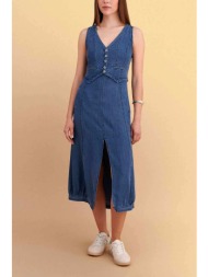 attrattivo γυναικείο midi αμάνικο denim φόρεμα - 9923103 denim blue