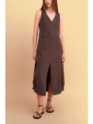 attrattivo γυναικείο midi αμάνικο denim φόρεμα - 9923114 καφέ
