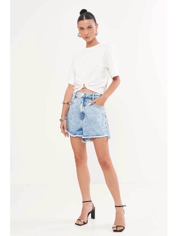 colcci γυναικείο σορτς denim με στρας straight fit `dubai`