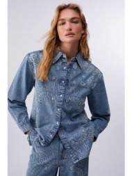 liu jo γυναικείο denim πουκάμισο με στρας regular fit - ua6145d0313 denim blue