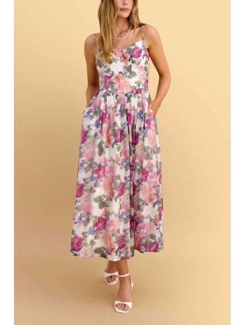 attrativo γυναικεία midi αμάνικο φόρεμα με floral print 