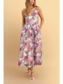 attrativo γυναικεία midi αμάνικο φόρεμα με floral print - 9923208 ροζ