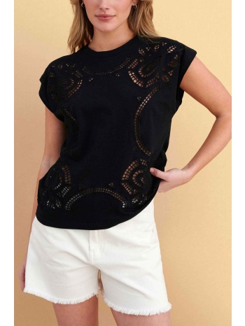 attrativo γυναικείο t-shirt με διάτρητο σχέδιο - 9923256