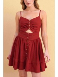 attrattivo γυναικείο mini αμάνικο φόρεμα μονόχρωμο με cut-out - 9923331 κόκκινο