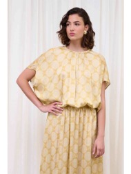 capetanissa γυναικεία μπλούζα με print και σατέν όψη relaxed fit `echo` - cp142a01sap χρυσό