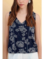 attrativo γυναικείο αμάνικο τοπ με floral print - 9923161 μπλε σκούρο