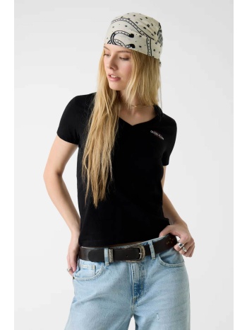 guess γυναικείο t-shirt με logo print v λαιμόκοψη 