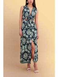 attrattivo γυναικείο midi αμάνικο φόρεμα με floral print και cut-out - 9923318 πράσινο