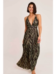 selmark γυναικείο maxi αμάνικο φόρεμα με all-over print - selm-bo095-126 χακί