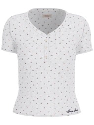 guess γυναικεία πλούζα henley με floral print slim fit - w6gpb6kh172 λευκό