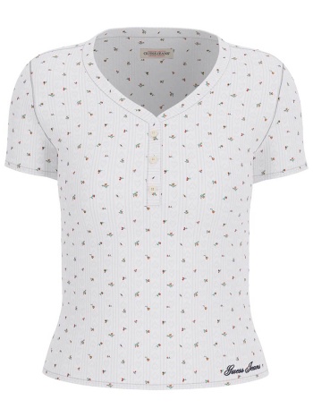 guess γυναικεία πλούζα henley με floral print slim fit 
