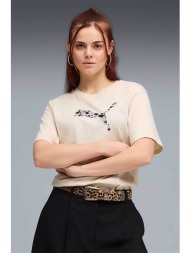puma γυναικείο t-shirt με λογότυπο relaxed fit `essentials graphics animal` - 691821 μπεζ