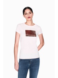 armani exchange γυναικείο t-shirt με monogram από παγιέτα slim fit - 8nytdlyj73z ροζ ανοιχτό