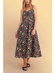 attrativo γυναικείo midi αμάνικο φόρεμα με floral print - 91056941 μαύρο