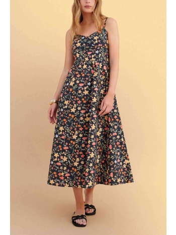 attrativo γυναικείo midi αμάνικο φόρεμα με floral print 