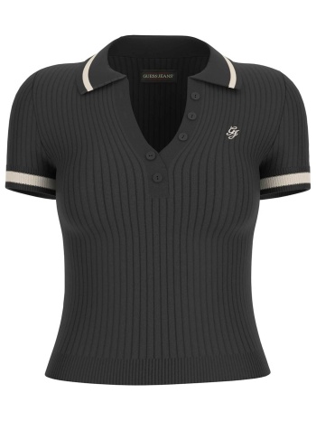 guess γυναικεία πλεκτή μπλούζα πόλο cropped ribbed με σε προσφορά