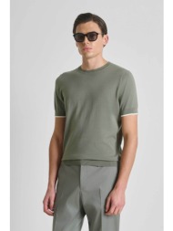 antony morato ανδρική πλεκτή μπλούζα μονόχρωμη regular fit - sw01602ya100073 λαδί